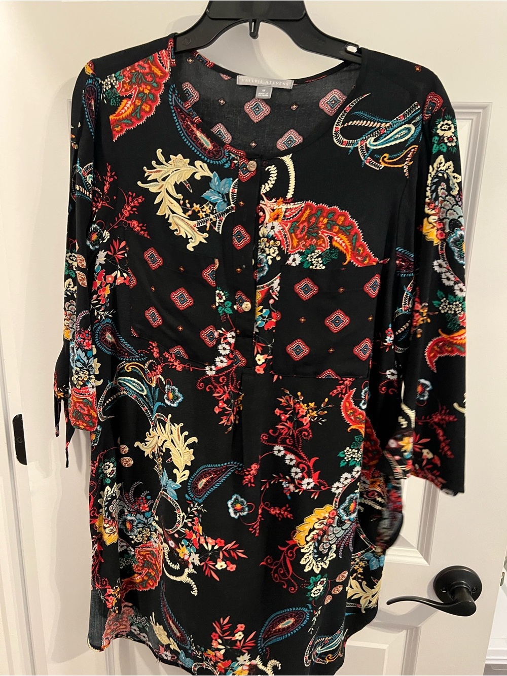Valerie Stevens Black Tunic with Multicolor Paisley Floral Print
